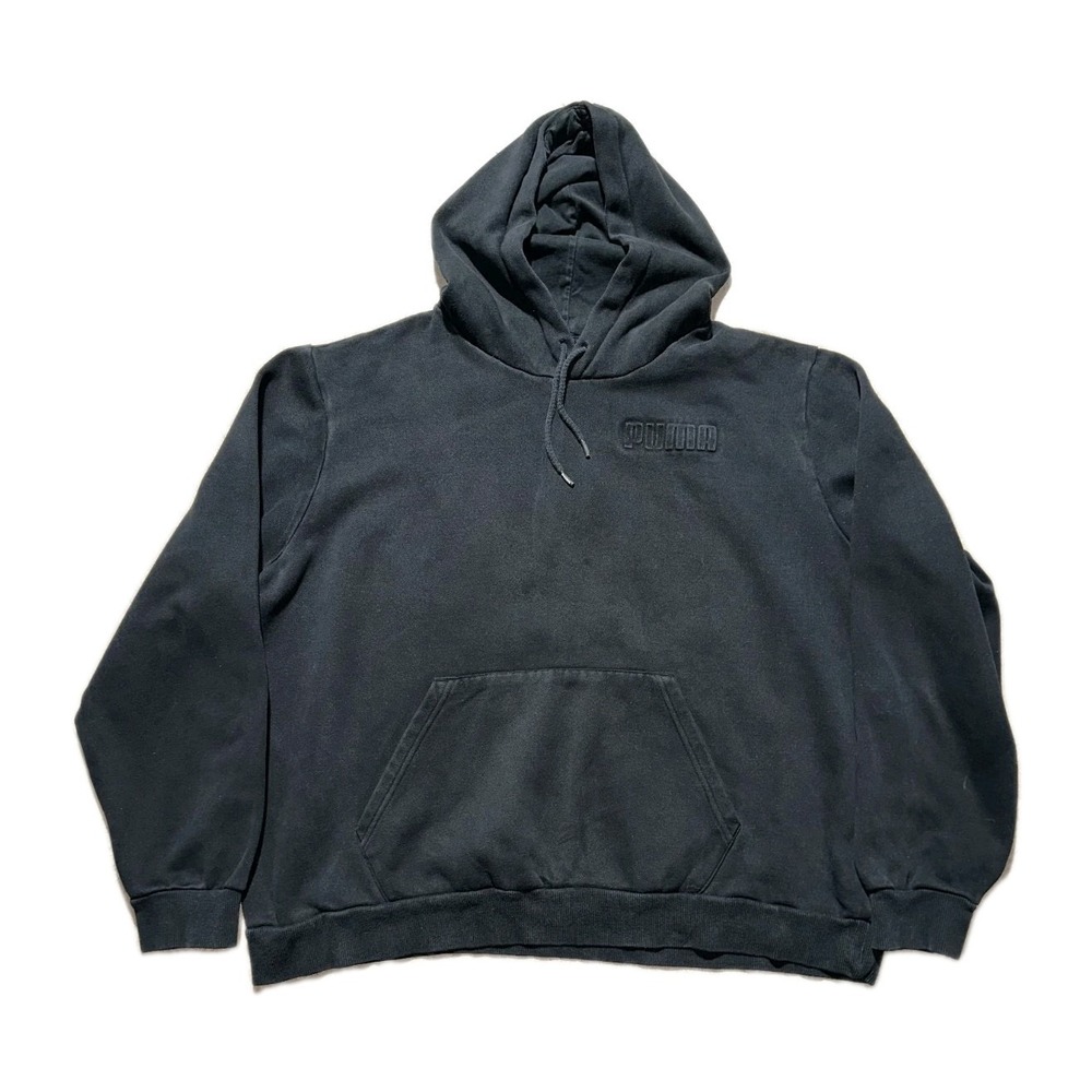 Puma Mens Sweatshirt Hoodie XL‎ Black Athletic Super Soft Pullover Spellout